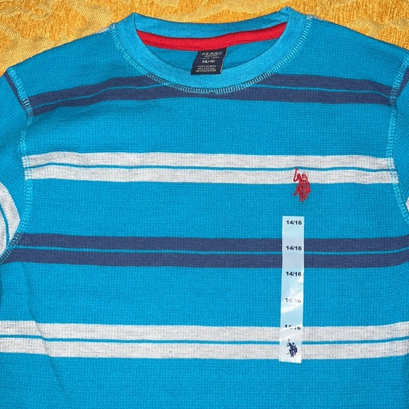 U.S. Polo Assn-Shocking Peacock Striped Thermal Long-Sleeve Top- Boys 14-16 NWT - Picture 3 of 5
